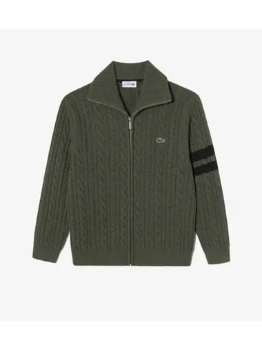 Men s cable zip up cardigan khaki - LACOSTE - BALAAN 1