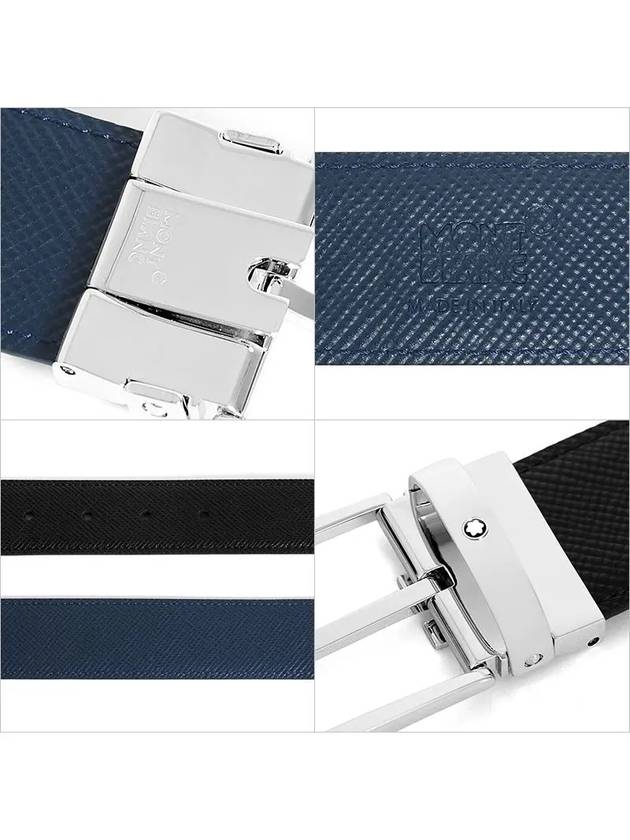 Rectangular Pin Buckle Reversible Belt Black Indigo - MONTBLANC - BALAAN 4