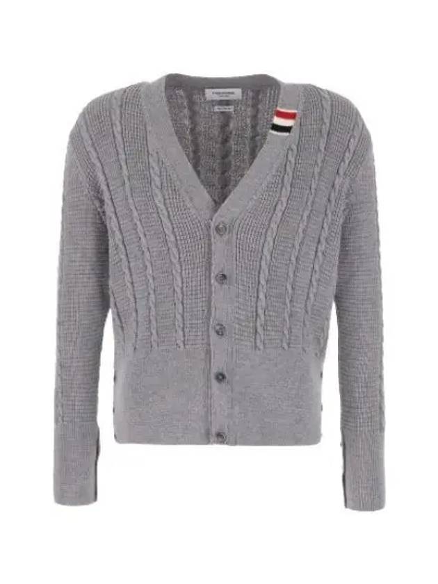 Cable Knitwear Virgin Wool Cardigan Grey - THOM BROWNE - BALAAN 2