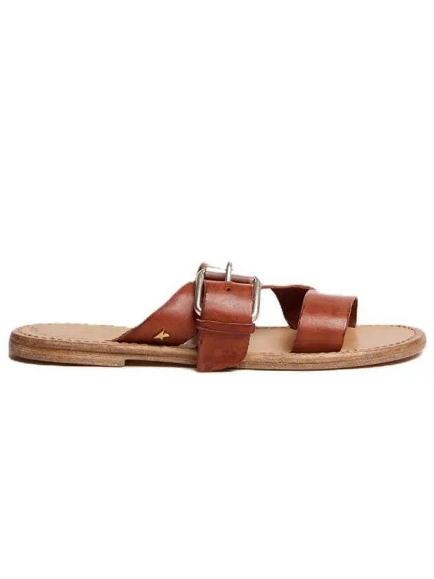 Resin Coated Leather Margaret Flat Sandals Brown - GOLDEN GOOSE - BALAAN 2