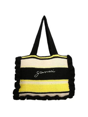 Crochet-Frill Embroided Logo Cotton Tote Bag - GANNI - BALAAN 1