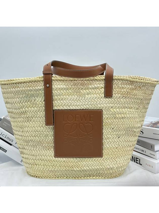 Women's Basket Raffia Tote Bag Natural Tan 32702S81BASKET2435 - LOEWE - BALAAN 1