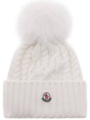 Women s Logo Patch Pom Wool Cashmere Beanie 3B00029 M4506 002 24F - MONCLER - BALAAN 1