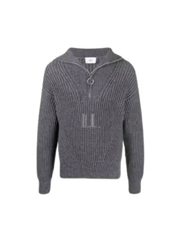 Half Zip-Up Knit Top Grey - AMI - BALAAN 2