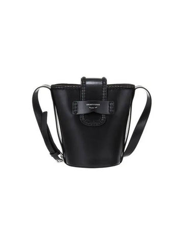 Women s Logo Loop Closure Leather Bucket Bag Black - EMPORIO ARMANI - BALAAN 1