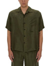 Embroidered Logo Cupro Short Sleeve Shirt Green - MSGM - BALAAN 4