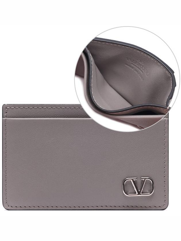 V Logo Calf Leather Card Wallet Grey - VALENTINO - BALAAN 2