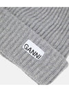 Logo Patch Knit Beanie Grey - GANNI - BALAAN 4