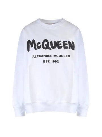 Logo Print Cotton Sweatshirt White - ALEXANDER MCQUEEN - BALAAN 1