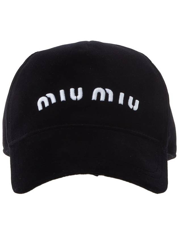 Embroidered Logo Velvet Ball Cap Black - MIU MIU - BALAAN 3