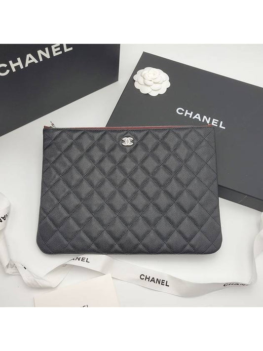 Classic Clutch Pouch Caviar New Medium Black Silver A82545 - CHANEL - BALAAN 1