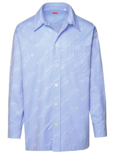 Verdy Logo Print Allover Oversized Cotton Long Sleeve Shirt Light Blue - KENZO - BALAAN 2