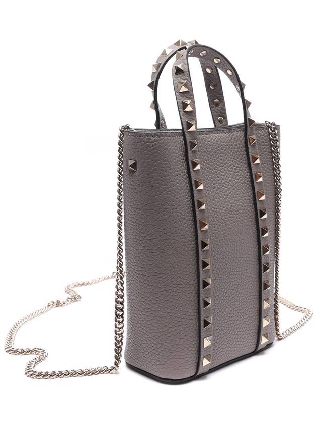 Rockstud Logo Chain Top Handle Tote Bag Taupe - VALENTINO - BALAAN 4