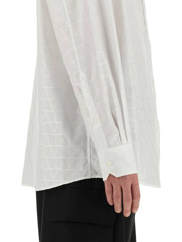 Men's Tulle Iconograph Pattern Cotton Poplin Long Sleeve Shirt White - VALENTINO - BALAAN 5