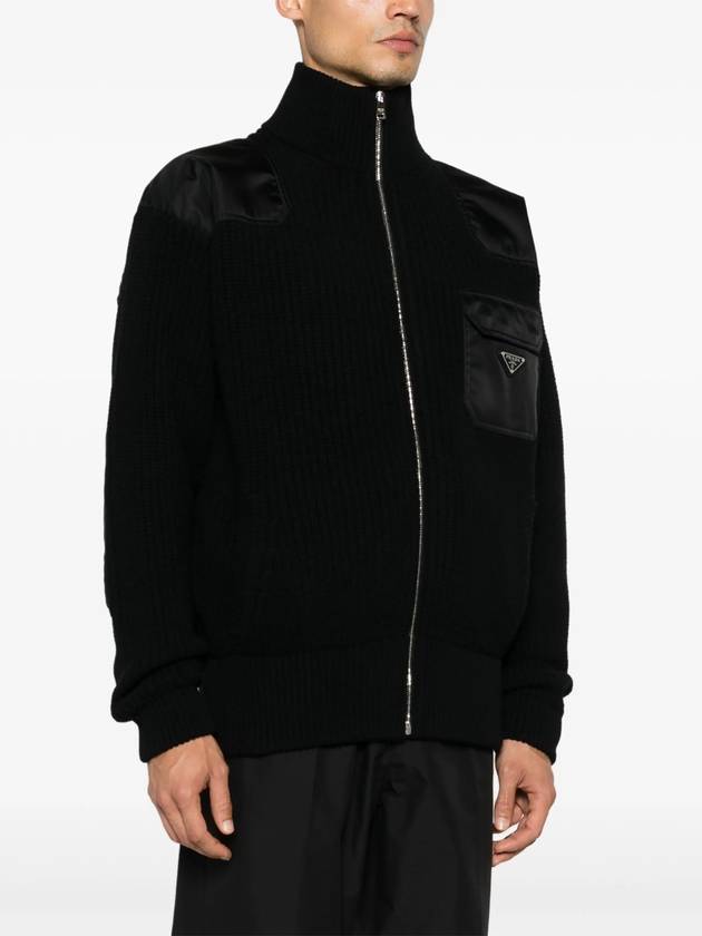 Wool cashmere zip up cardigan black - PRADA - BALAAN 4