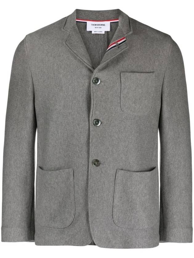 Cotton Blend Blazer Jacket Grey - THOM BROWNE - BALAAN 1