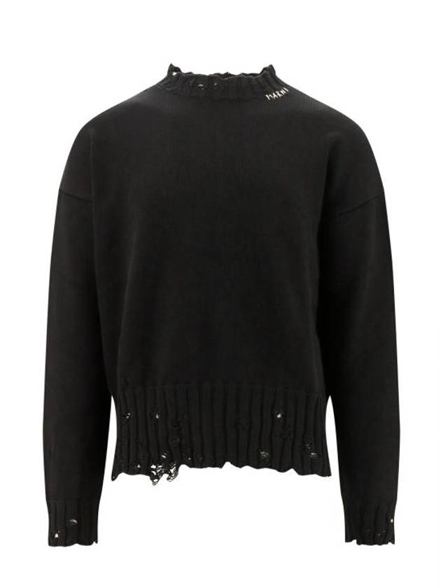 Embroided Logo Distressed Knit Top Black - MARNI - BALAAN 1