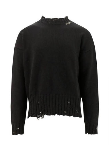 Embroided Logo Distressed Knit Top Black - MARNI - BALAAN 1