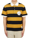 Embroidered Flower Rugby Stripe Short Sleeve PK Shirt Navy Yellow - THOM BROWNE - BALAAN 2