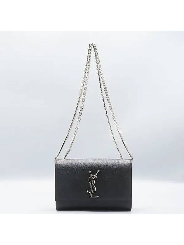 469390 Black Caviar Skin Silver YSL Monogram Kate Satchel Chain Small Shoulder Bag - SAINT LAURENT - BALAAN 4