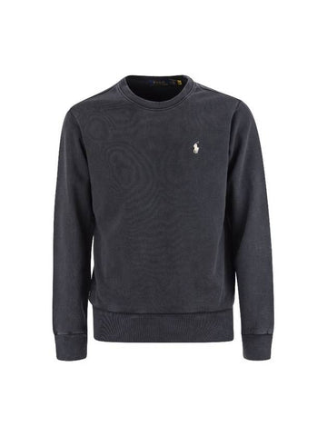 Embroidered Pony Logo Crew Neck Cotton Sweatshirt Black - POLO RALPH LAUREN - BALAAN 1