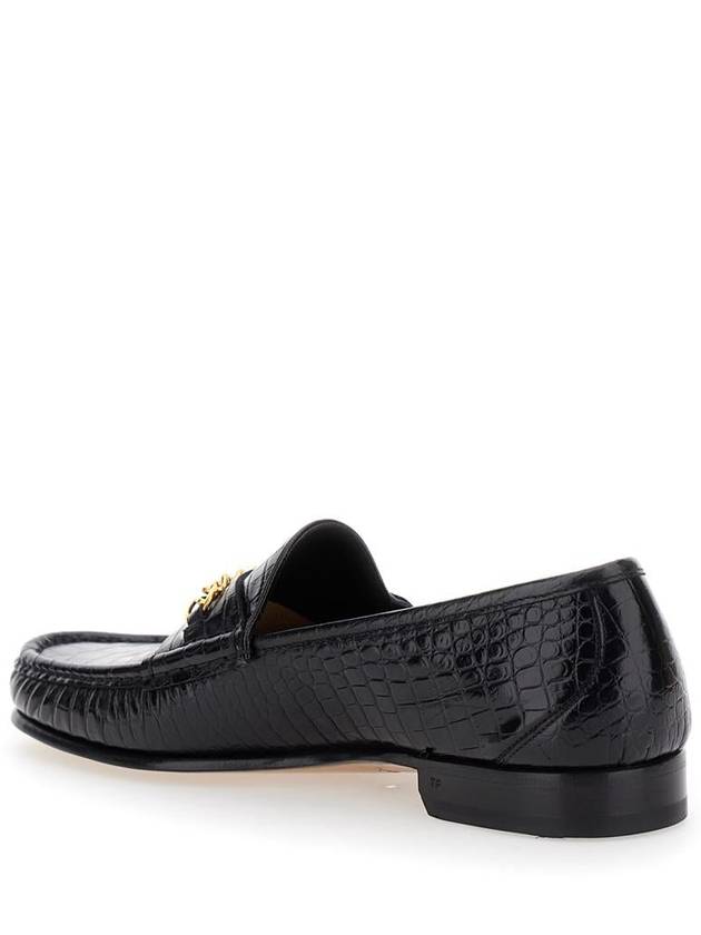 Black Slip-On Loafers With Chain Detail In Croco Effect Leather Man - TOM FORD - BALAAN 3