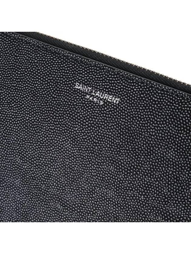 Embossed Leather Grain De Poudre Zipper Tablet Clutch Bag Black - SAINT LAURENT - BALAAN.