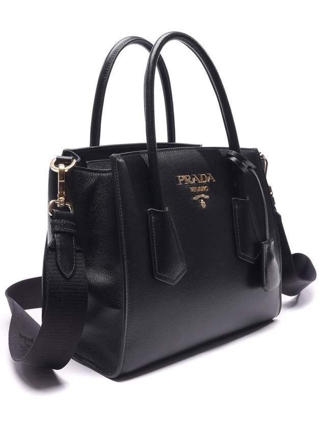 Gold Logo Grace Calfskin Tote Bag Black - PRADA - BALAAN 4