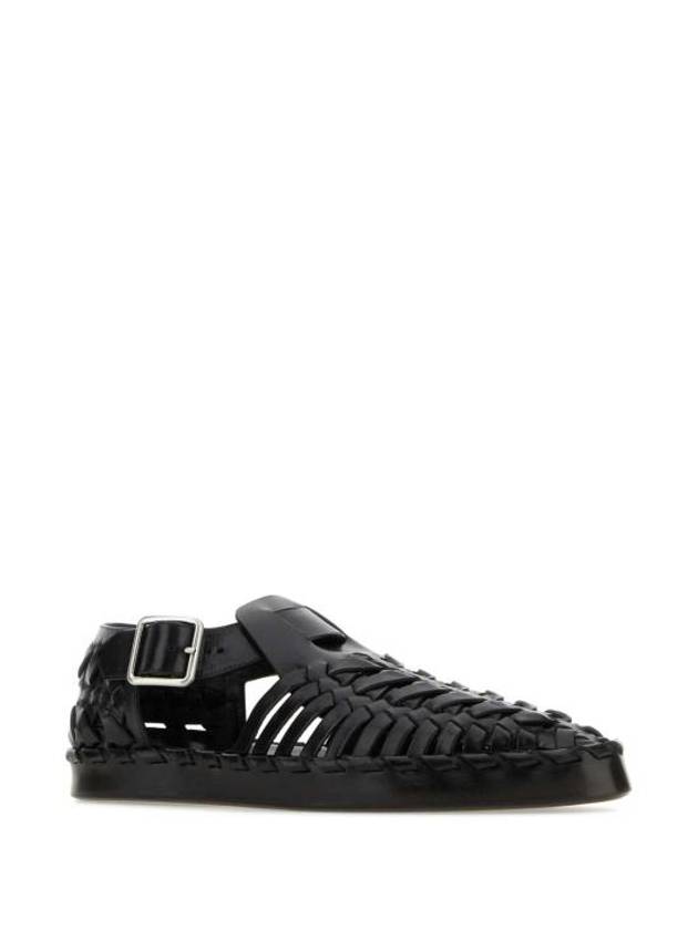 Woven Flat Leather Sandals Black - JIL SANDER - BALAAN 3