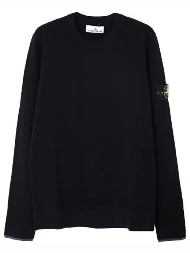 Logo Patch Crew Neck Knit Top Black - STONE ISLAND - BALAAN 2