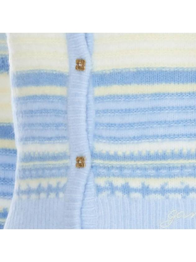 Striped Soft Wool Cardigan Light Blue - GANNI - BALAAN 4