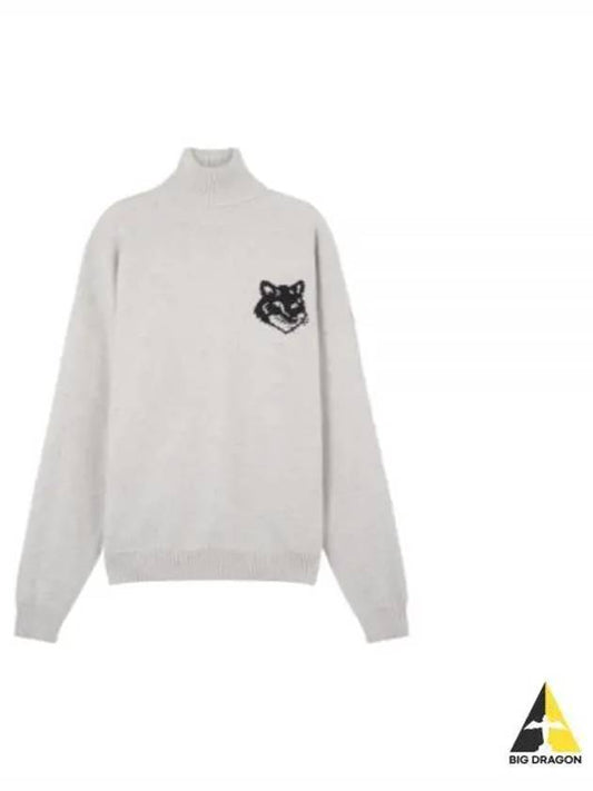 Fox Head Intarsia Comfort Turtleneck Light Grey - MAISON KITSUNE - BALAAN 2