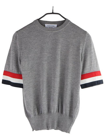 FKA205A RWB cuffs wool merino short sleeve knit 3833451 - THOM BROWNE - BALAAN 1