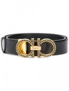 Gancini Gold Leather Belt Black - SALVATORE FERRAGAMO - BALAAN 1