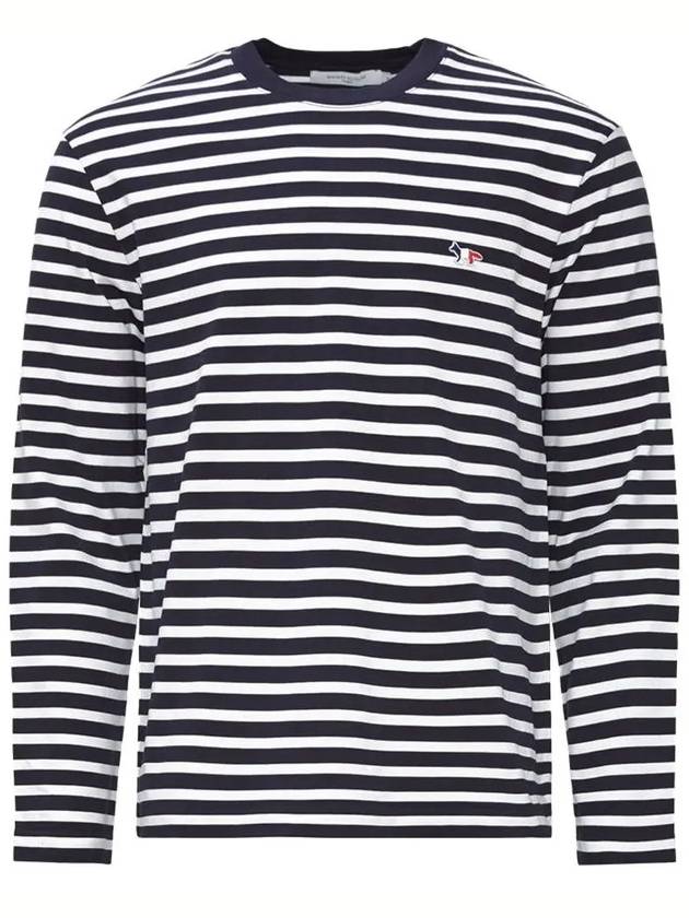 Fox Logo Stripe Long Sleeve T-Shirt Navy - MAISON KITSUNE - BALAAN 3