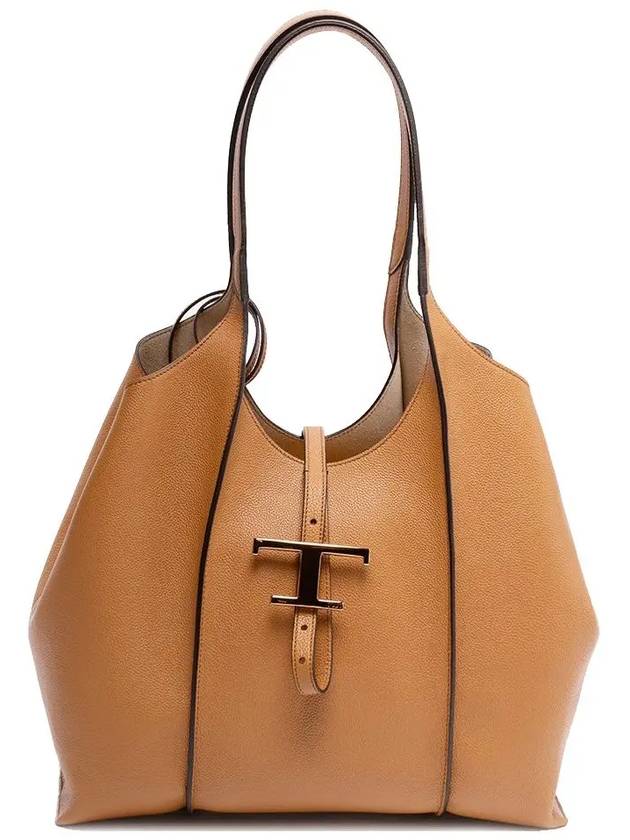 Logo T Timeless Leather Tote Bag Brown - TOD'S - BALAAN 3