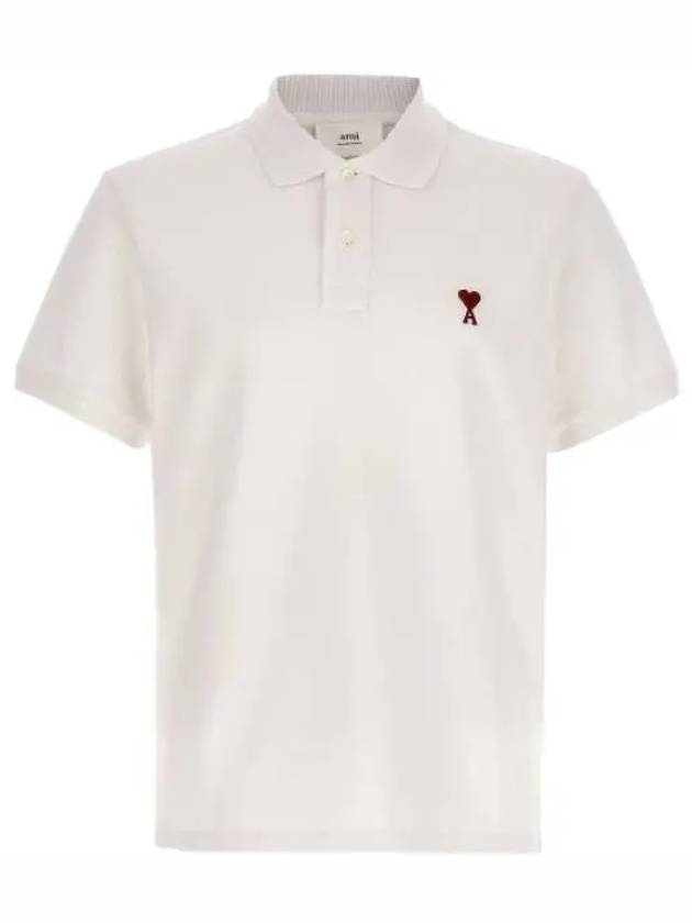 Heart Logo Polo Shirt White - AMI - BALAAN 2