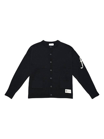 F Logo Round Wool Cardigan Black - FFEFF STUDIO - BALAAN 1