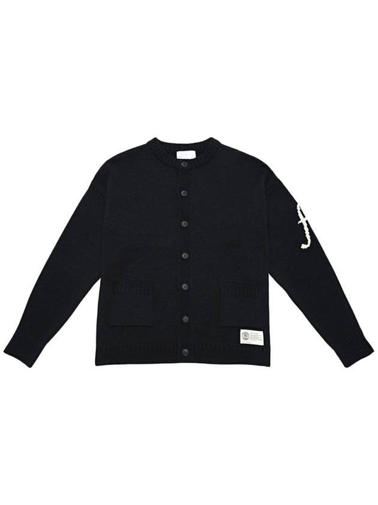 F Logo Round Wool Cardigan Black - FFEFF STUDIO - BALAAN 1