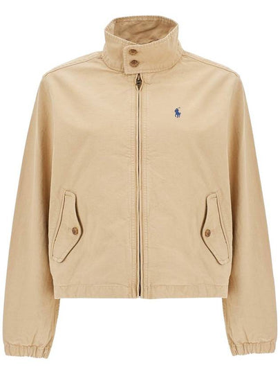 Logo High Neck Cotton Canvas Zip-up Jacket Khaki - POLO RALPH LAUREN - BALAAN 2