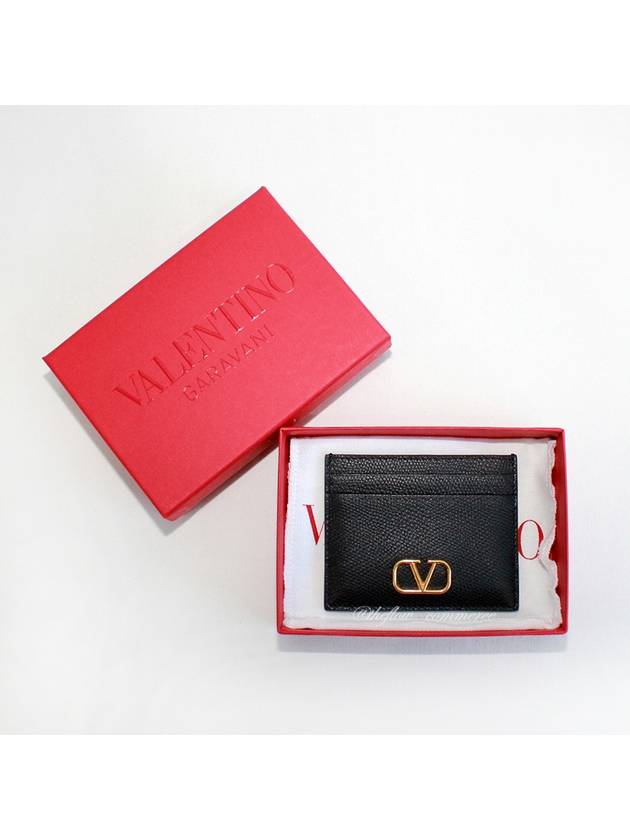 Gold Hardware Leather Card Wallet Black - VALENTINO - BALAAN 2