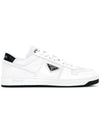 Downtown Triagle Logo Leather Low Top Sneakers White - PRADA - BALAAN 1