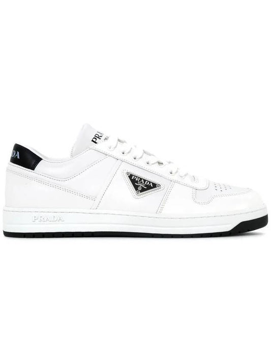 Downtown Triagle Logo Leather Low Top Sneakers White - PRADA - BALAAN 1