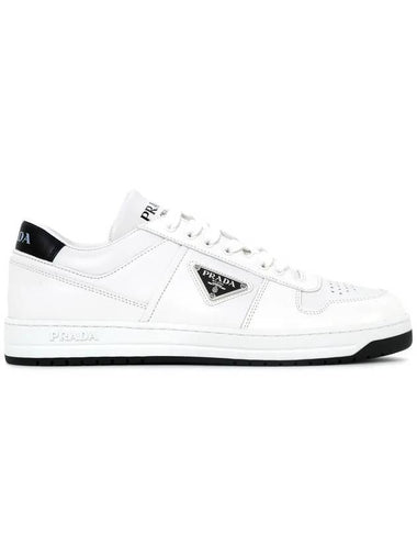 Downtown Triagle Logo Leather Low Top Sneakers White - PRADA - BALAAN 1