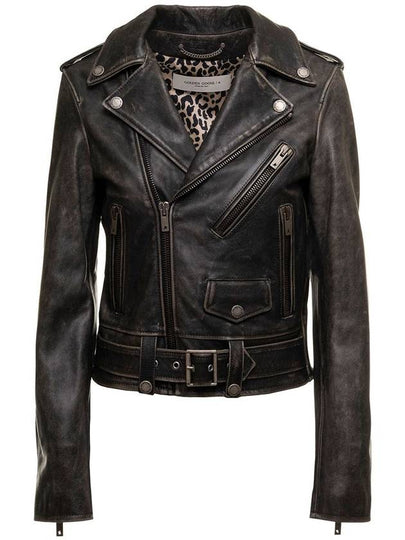 Inner Leopard Biker Jacket Black - GOLDEN GOOSE - BALAAN 2