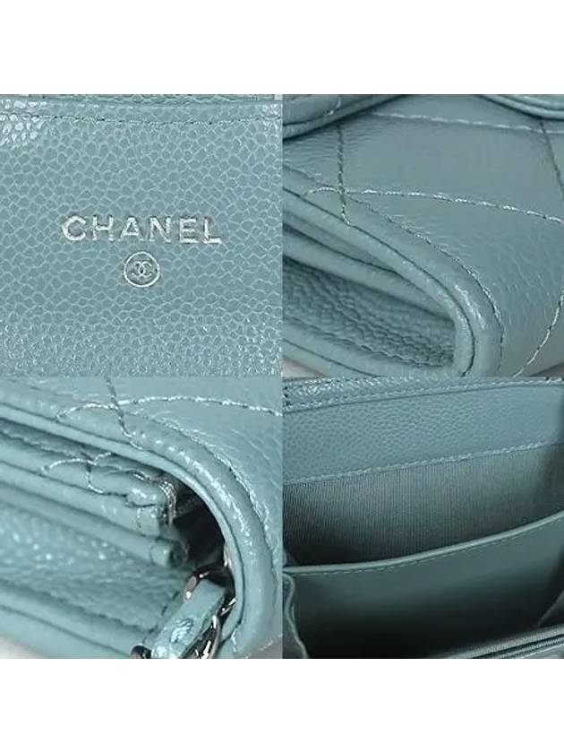 AP0238 Light blue caviar silver COCO logo chain cross mini card wallet - CHANEL - BALAAN 5