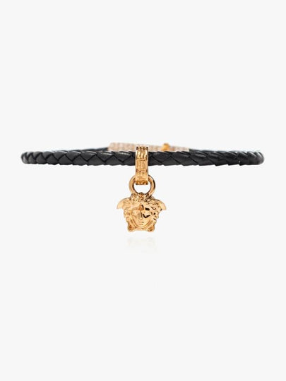 Medusa Charm Leather Knot Bracelet Black - VERSACE - BALAAN 2