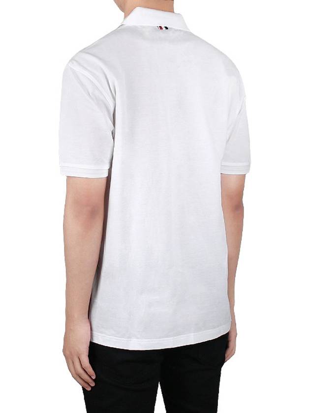 Men's Three Stripes Pocket Mercerized Short Sleeve Polo Shirt White - THOM BROWNE - BALAAN 5