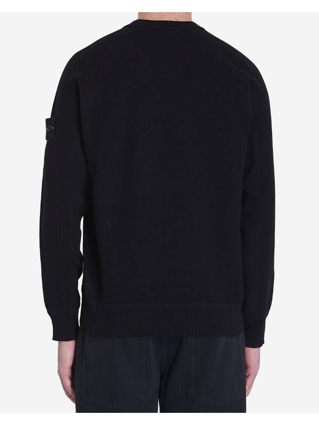 Logo Patch Crew Neck Knit Top Black - STONE ISLAND - BALAAN 4