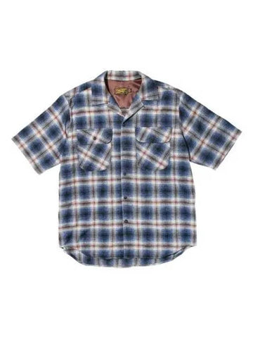 Cosmo Checker Flannel Open Half Shirt Navy - OGARP - BALAAN 1